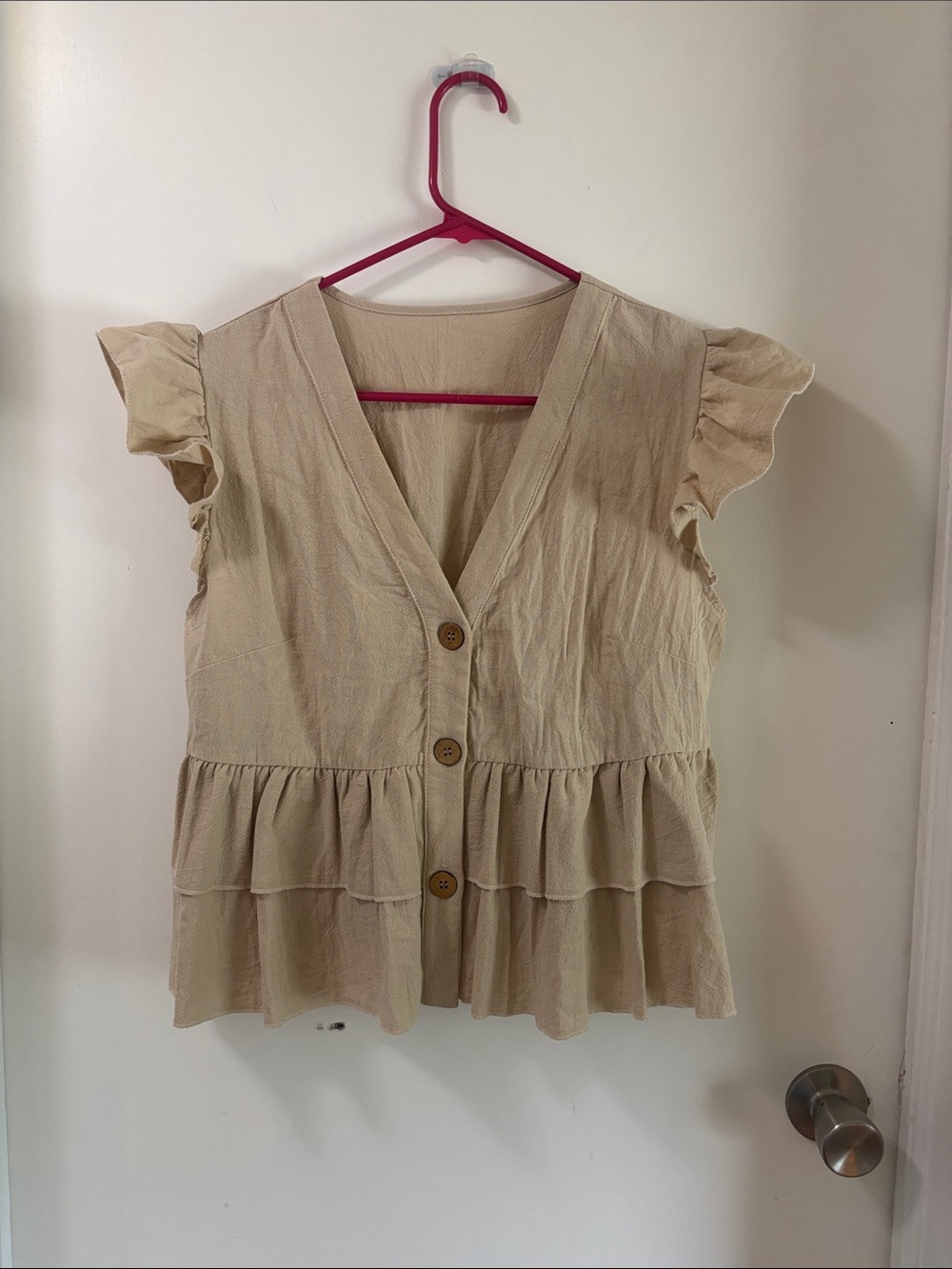 Sonoma Cream Ruffle Tiered Button-Front Blouse